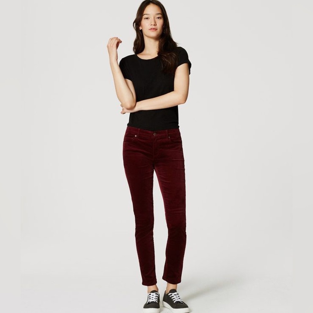 LOFT Modern Skinny Velvet Pant Burgundy/Wine